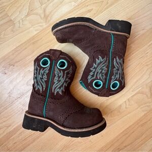 Ariat Fatbaby Cowgirl Western Boot Brown Leather Turquoise Kids' Sz 10 Cowboy